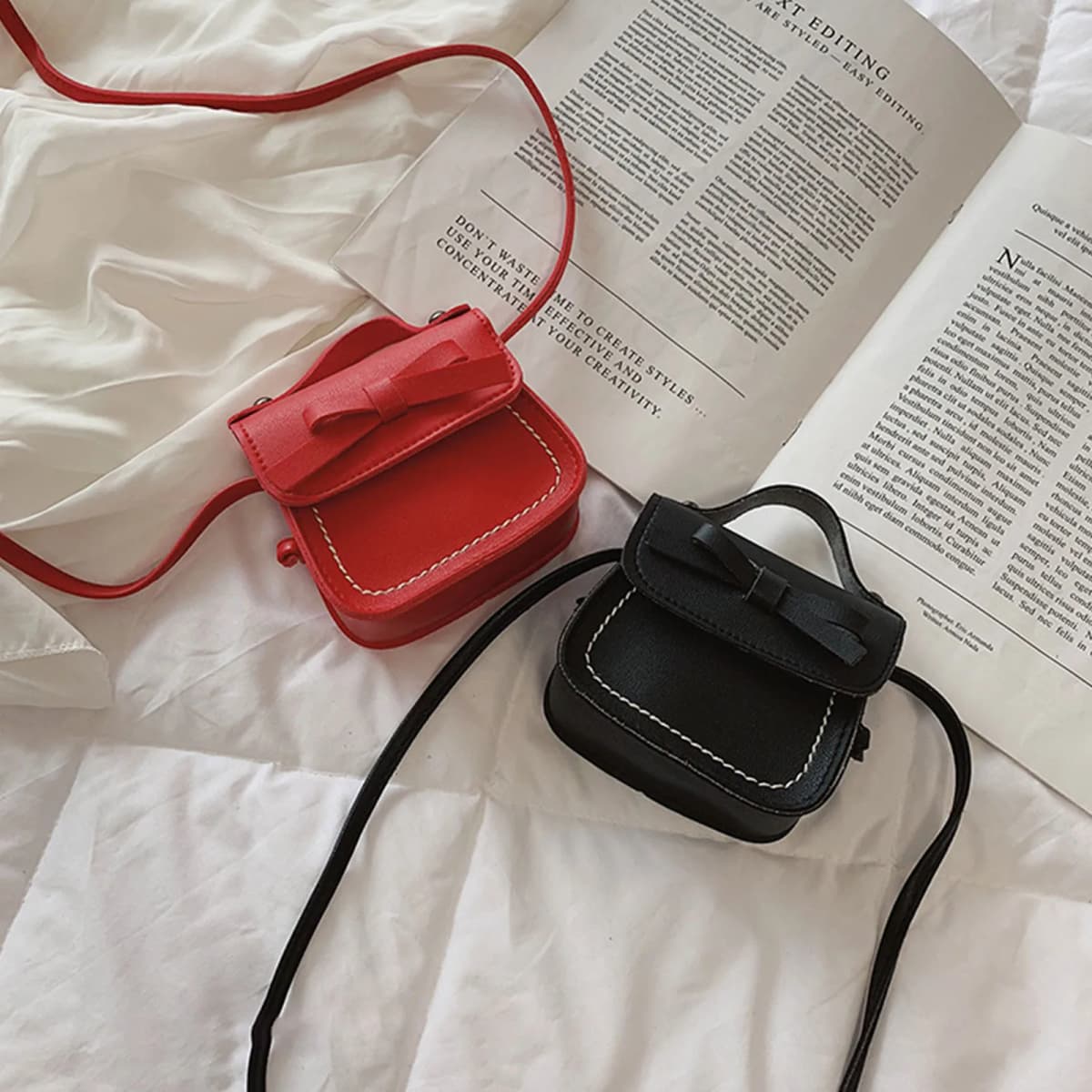 Cute Leather Girl Messenger Bags Sweet Cool Style Matching Shoulder Bag Solid Bowknot Crossbody Coin Purses For Gift