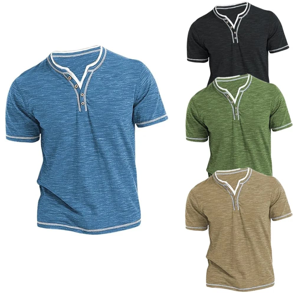 New Arrival Small V-neck Short Sleeve T-shirts Men's Casual Henley Collar Shirt Casual Slim Elastic Tops Tees Bottoming Shirts