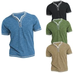 New Arrival Small V-neck Short Sleeve T-shirts Men's Casual Henley Collar Shirt Casual Slim Elastic Tops Tees Bottoming Shirts