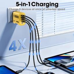 240W GaN 5 Port Fast Charging Station 3PD 2USB Charger For iPhone 17 16 15 Pro Samsung Xiaomi EU US Plug Wall Adapter with Cable
