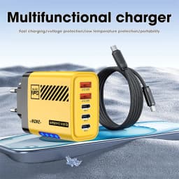 240W GaN 5 Port Fast Charging Station 3PD 2USB Charger For iPhone 17 16 15 Pro Samsung Xiaomi EU US Plug Wall Adapter with Cable