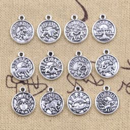 12pcs Charms Pisces Zodiac Vigro Aquarius Taurus Scorpio Pisces Aries Leo Gemini Cancer 12x10mm Tibetan Bronze Color Pendants