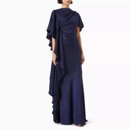 Elegant Evening Dress Navy Blue Satin Pleat Ruffles Women's Evening Gowns Mermaid O Neck Trumpet 2024 Wedding Guest Dresses Long