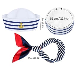 Excellent Decoration for Adult Yacht Blue and White Striped Sailor Captain Hat 3D Embroidered Sailor Hat Party Dance Costume