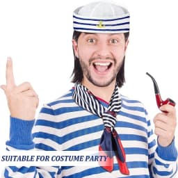 Excellent Decoration for Adult Yacht Blue and White Striped Sailor Captain Hat 3D Embroidered Sailor Hat Party Dance Costume