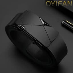 OYIFAN Fashion Men's Belt Men's Genuine Leather Belt Automatic Buckle Ratchet Belt Random Adjustment