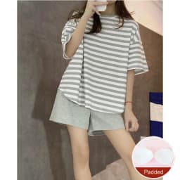 Self Chest Pad Pajamas Extra Large Size Women Striped Student Pajamas Striped Short Sleeve Shorts Easy Clean Pajamas Two Piece S