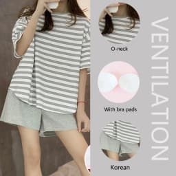 Self Chest Pad Pajamas Extra Large Size Women Striped Student Pajamas Striped Short Sleeve Shorts Easy Clean Pajamas Two Piece S