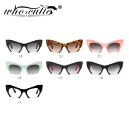WHO CUTIE Women Cat Eye Sunglasses Brand Designer Female Oversized Half Frame Pink Leopard Sun Glasses CE Lens Shades OM703