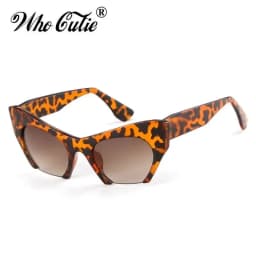 WHO CUTIE Women Cat Eye Sunglasses Brand Designer Female Oversized Half Frame Pink Leopard Sun Glasses CE Lens Shades OM703