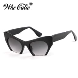 WHO CUTIE Women Cat Eye Sunglasses Brand Designer Female Oversized Half Frame Pink Leopard Sun Glasses CE Lens Shades OM703
