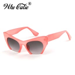 WHO CUTIE Women Cat Eye Sunglasses Brand Designer Female Oversized Half Frame Pink Leopard Sun Glasses CE Lens Shades OM703