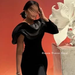 Mermaid Black Velvet and Organza Evening Dress Customized One Shoulder Long Sleeves Homecoming Dresses Formal Occasion Gowns