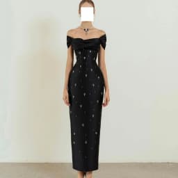 Customized Formal Crystal Satin Off the Shoulder Evening Dress Temperament Strapless Straight Short Sleeves Celebrity