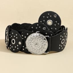 New retro design sense disc punch stitching belt rivets metal buckle PU belt 2024 fashion personality