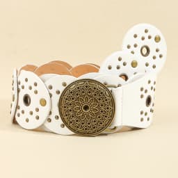 New retro design sense disc punch stitching belt rivets metal buckle PU belt 2024 fashion personality
