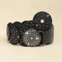 New retro design sense disc punch stitching belt rivets metal buckle PU belt 2024 fashion personality