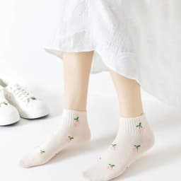 5/10 Pairs Women Striped Ankle Socks Fashionable Breathable Comfortable Spring Summer Cute Pink Fruit Pattern Casual Socks