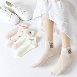 5/10 Pairs Women Striped Ankle Socks Fashionable Breathable Comfortable Spring Summer Cute Pink Fruit Pattern Casual Socks