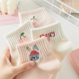 5/10 Pairs Women Striped Ankle Socks Fashionable Breathable Comfortable Spring Summer Cute Pink Fruit Pattern Casual Socks