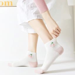 5/10 Pairs Women Striped Ankle Socks Fashionable Breathable Comfortable Spring Summer Cute Pink Fruit Pattern Casual Socks