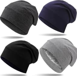 Satin Lined Hair Bonnet Hat For Women Men Bamboo Cotton Elastic Night Sleeping Cap Silk Skullies Beanie Hat Curly Hair Headwrap