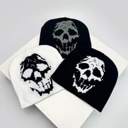 Skull Grimace Wool Bucket Knitted Hats Color Block Warm Comfortable Autumn and Winter Versatile Punk Fashion Hip Hop Street Ins