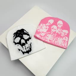 Skull Grimace Wool Bucket Knitted Hats Color Block Warm Comfortable Autumn and Winter Versatile Punk Fashion Hip Hop Street Ins