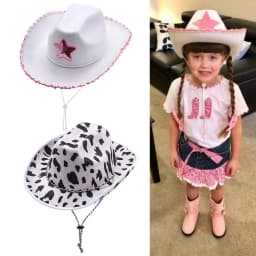 Summer Women Girls Adult Size Neck Draw String Adjustable Cow Girl Hat White Cowgirl Hat Cowboy Hat Pink Star