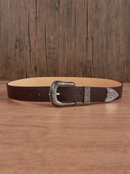 1pc Men's Western Style Distressed Pattern Leather Belt, Versatile Accessory For Jeans