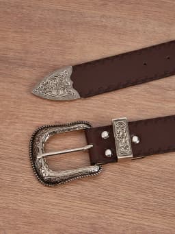 1pc Men's Western Style Distressed Pattern Leather Belt, Versatile Accessory For Jeans