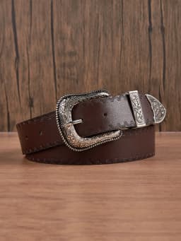 1pc Men's Western Style Distressed Pattern Leather Belt, Versatile Accessory For Jeans