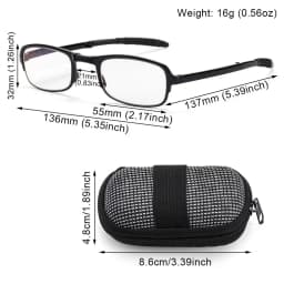 TR90 Folding Reading Glasses with Zipper Case Women Men Portable Lightweight Presbyopia Eyeglasses Square Magnifying Eyewear