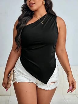 Plus Size Summer Sexy One Shoulder Off the Shoulder Women's Tank Tops Elegant Asymmetrical Hem Top Solid Y2K Streetwear