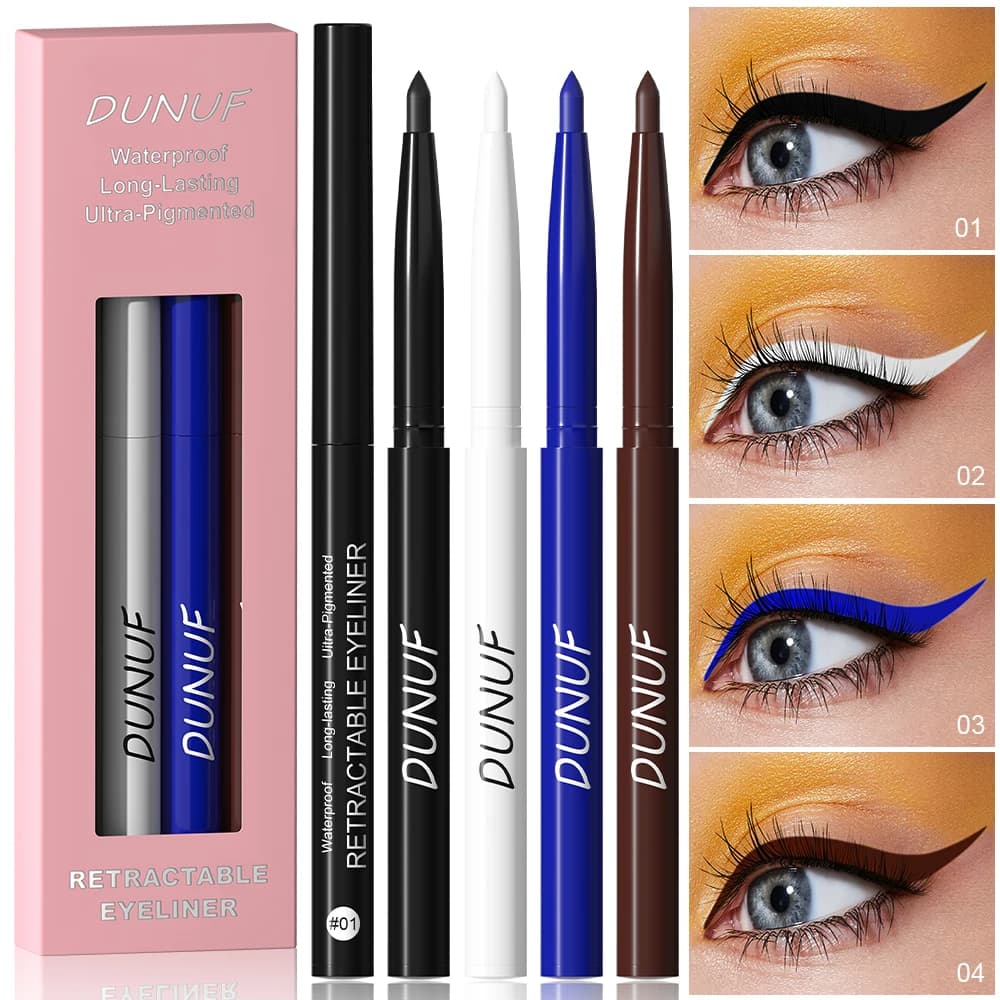 DUNUF 4 Pcs Durable Waterproof Eyeliner Pencil Non-smudging Soft Easy to Operate Sweat-proof and Easy to Color Beginner Friendly