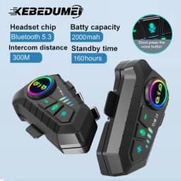 KEBIDUMEI 1/2x Motorcycle Intercom Headset Helmet BT 5.3 For 2 Riders Intercommunicator 300M Waterproof Music Sharing Interphone
