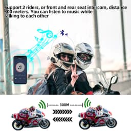 KEBIDUMEI 1/2x Motorcycle Intercom Headset Helmet BT 5.3 For 2 Riders Intercommunicator 300M Waterproof Music Sharing Interphone