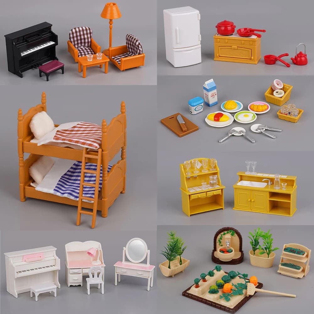Miniature Furniture 1:12 Dollhouse Kitchen Livingroom Bedroom Set DIY Scene Doll Play Decoration Girl Toy House Gift