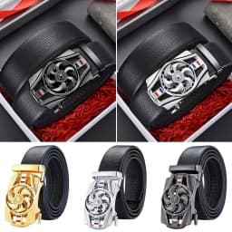 Mens Business Style Belt "Luck Is On The Turn" Leather Strap Male Waistband Rotatable Buckle Belts For Men Girdle Belts