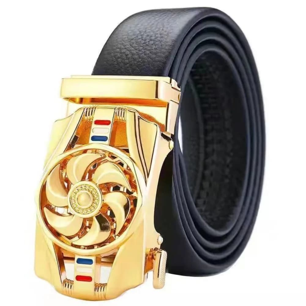 Mens Business Style Belt "Luck Is On The Turn" Leather Strap Male Waistband Rotatable Buckle Belts For Men Girdle Belts