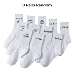 5/10 Pairs Random Men's Crew Socks, White with Letter Design, Trendy, Unique, Fun, Moisture-Wicking, Gift Recommendation