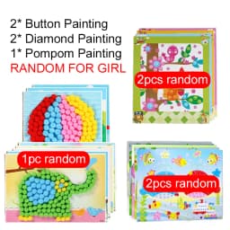 Children DIY Stickers Toys Button/Pompom/Diamond Early Education Kids Puzzle Handmade Creative Painting 3-6 Years Old Gifts TMZ