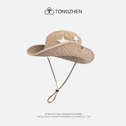 Cowboy hat with rhinestones drawstring spring and autumn fisherman hat men and women curled brim outdoor western cowboy hat