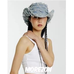 Cowboy hat with rhinestones drawstring spring and autumn fisherman hat men and women curled brim outdoor western cowboy hat