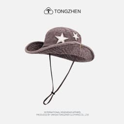 Cowboy hat with rhinestones drawstring spring and autumn fisherman hat men and women curled brim outdoor western cowboy hat