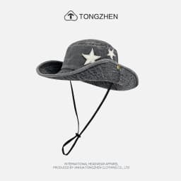 Cowboy hat with rhinestones drawstring spring and autumn fisherman hat men and women curled brim outdoor western cowboy hat