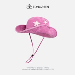 Cowboy hat with rhinestones drawstring spring and autumn fisherman hat men and women curled brim outdoor western cowboy hat