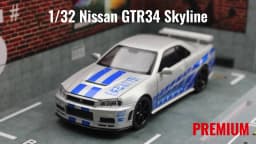 1/32 Nissan Skyline GTR R34 JDM Super Sport Car Model Diecast Vehicle Miniature Pull Back Display Collection Gift Boyfriend
