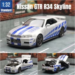 1/32 Nissan Skyline GTR R34 JDM Super Sport Car Model Diecast Vehicle Miniature Pull Back Display Collection Gift Boyfriend