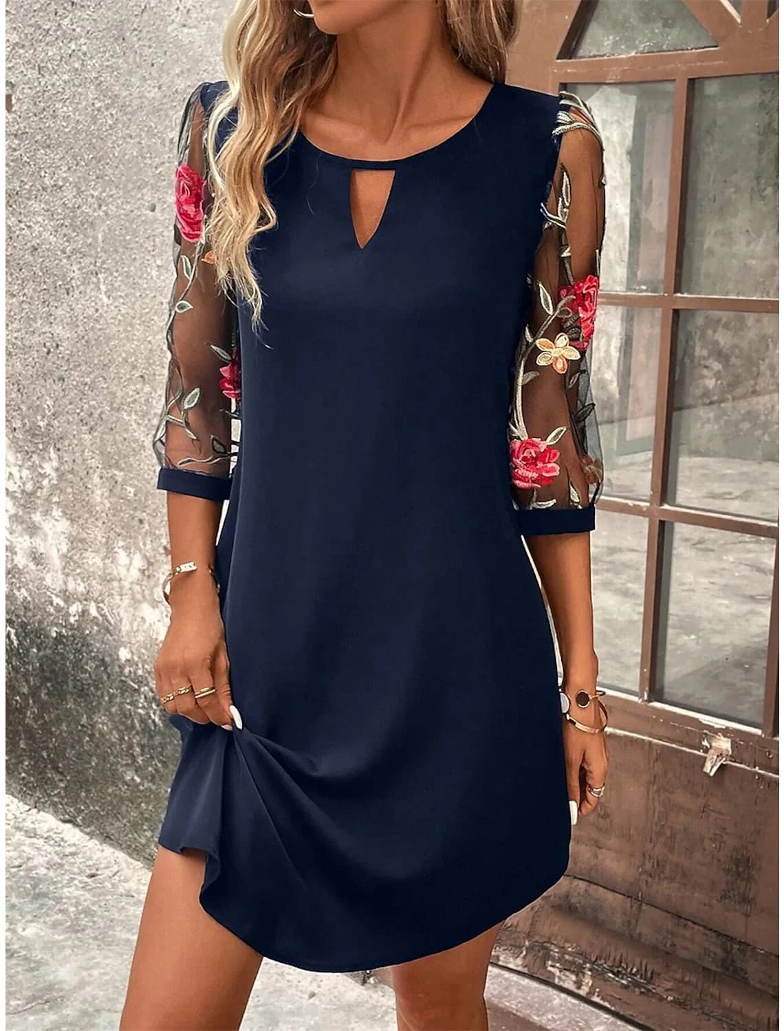 Luxury Dress Women's Perspective Mid Sleeve Printed Round Neck Mini Skirt Summer New Year Party Dress